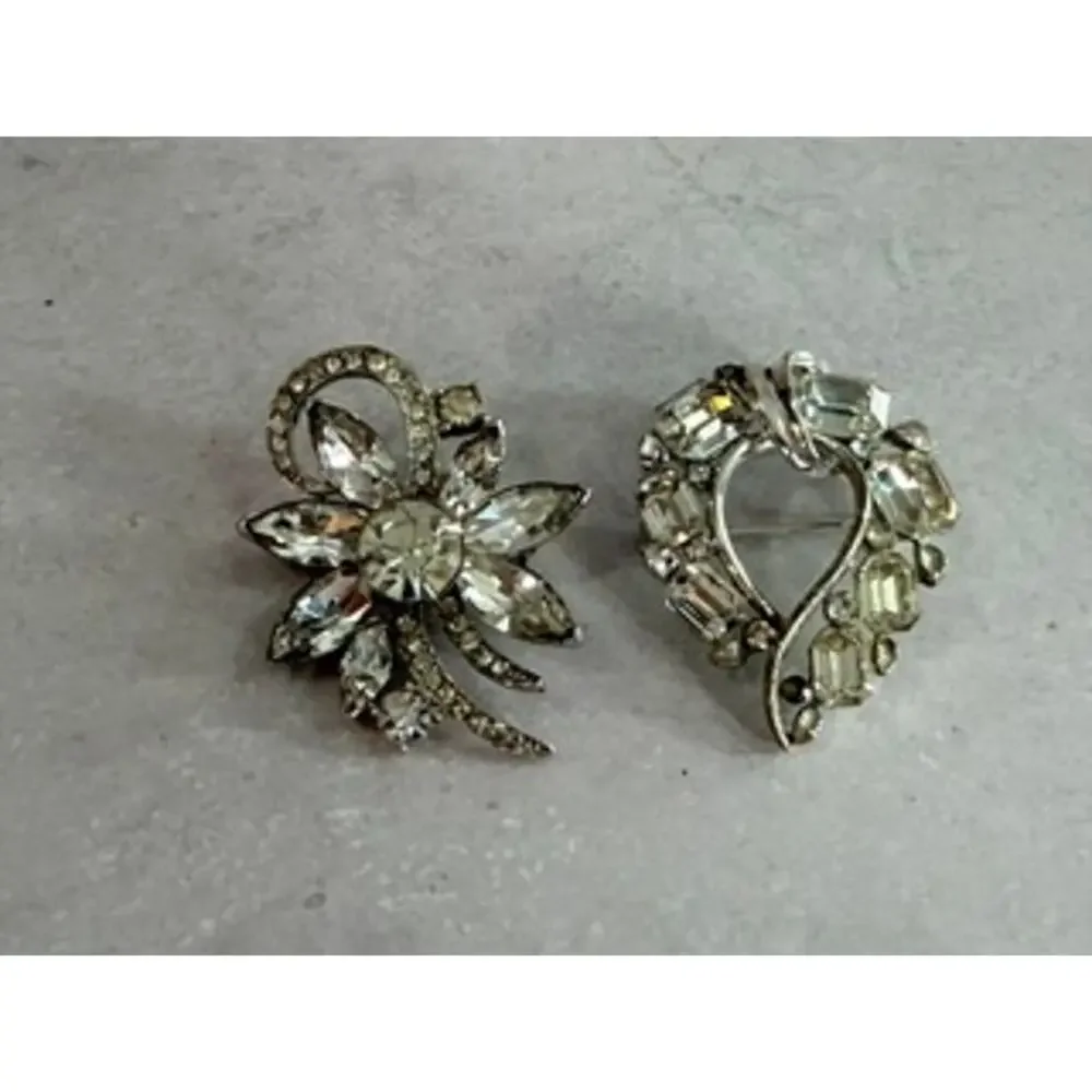 Vintage Weiss Rhinestone Brooch Bundle Clear Crystal Silver Tone Pins Set of 2